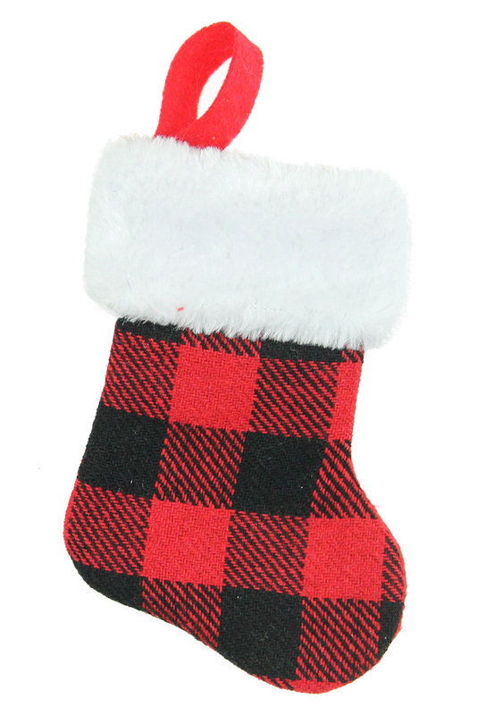 Chaussette de Noël à motif écossais rouge et noir 7 po Lekeia