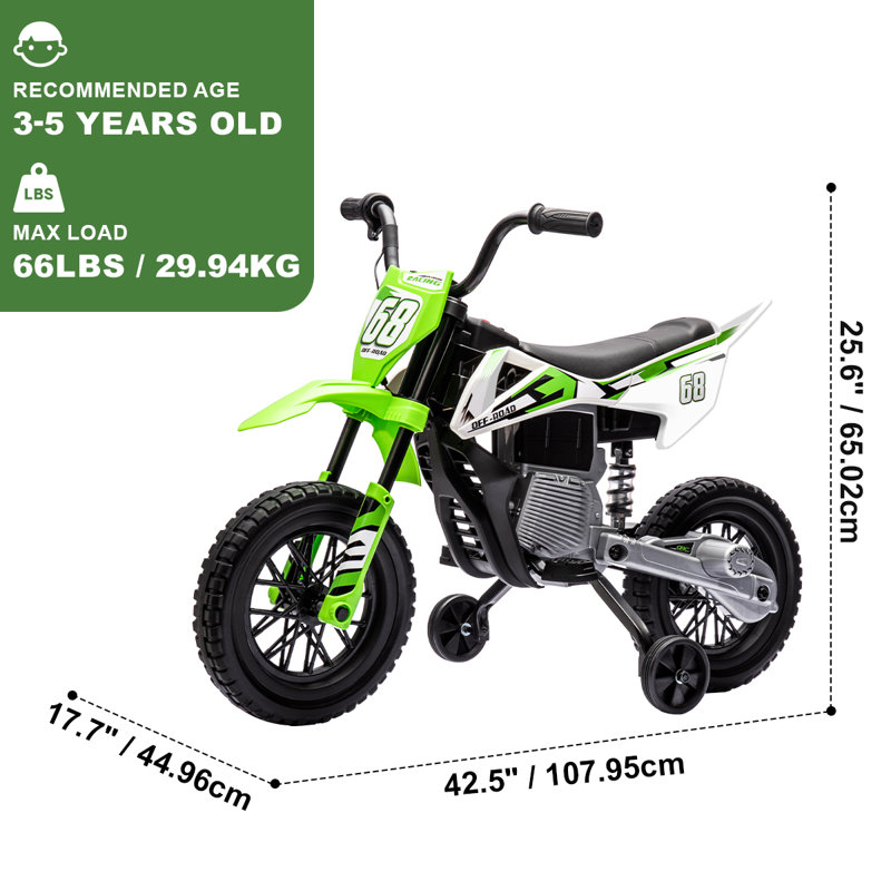 Forever Source 12V Kids Electric Ride-On Motorcycle, Training Wheels, Spring Suspension, Twist-Grip Throttle, LED Lights & Music, Ideal for 3-5 Years Old, Green