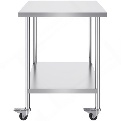 Stainless Steel Work Table 30 X 36 X 38 Inch, With 4 Wheels, 3 Adjustable Height Levels, Heavy Duty Food Prep Worktable For Commercial Kitchen Restaurant, Silver
