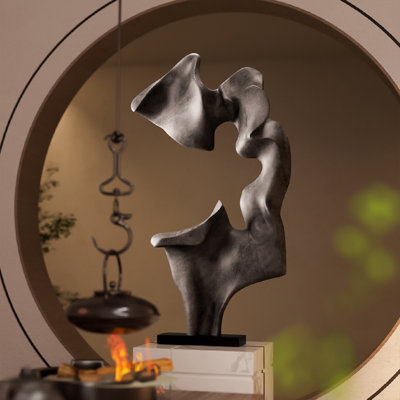 Grande sculpture 16,5 "haut de gamme en pierre de taihu noire
