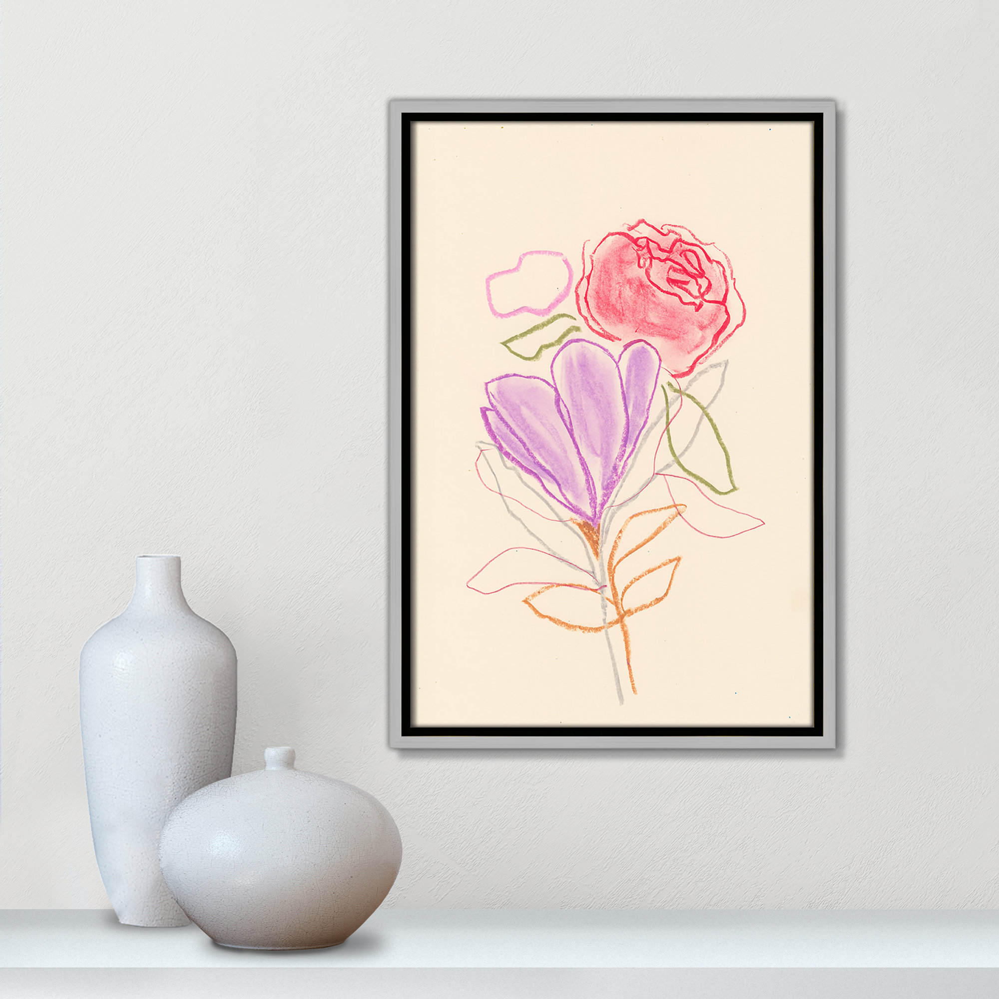 Simple Floral III Print by Bea Dina, Silver Floater Framed Canvas, No Mat, 19.5" H x 13.5" W x 2" D