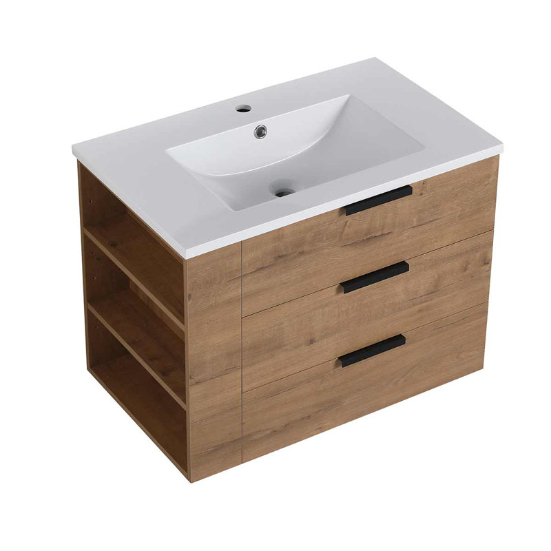 Meuble-lavabo mural simple 30 po avec plateau en résine Kaushiki