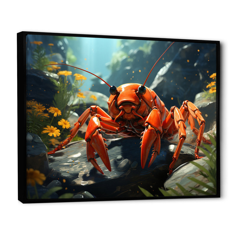 " Crayfish Crayfish Capers ", 34" H x 44" W x 1.5" D, Black Floater Framed