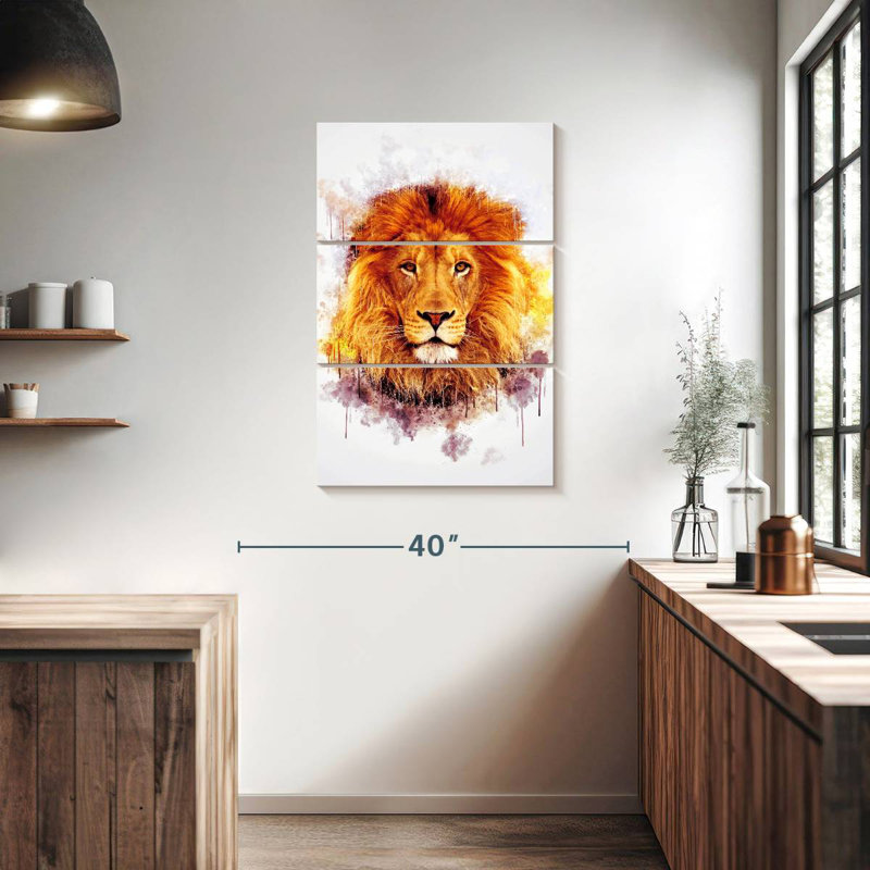 Peinture de tête de lion Brampt, H 38 po x l 24 po