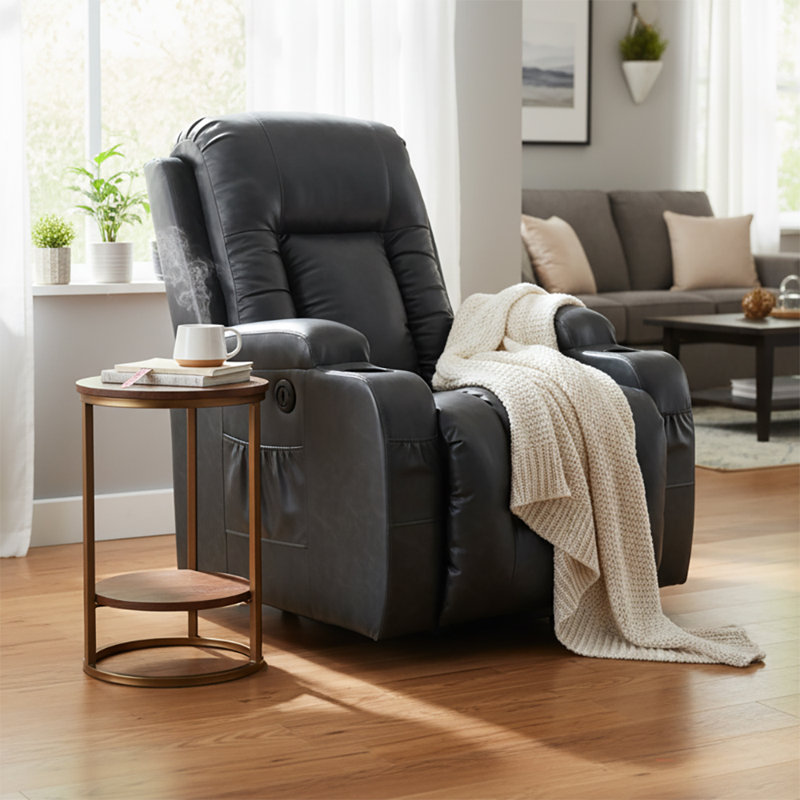 Power Upholstered Recliner Chair with Lift Base and Massage Heating Function, Gray