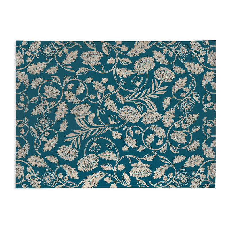 Tapis de cuisine antidérapant Autumn Vines, Bleu lagon, Rectangle 5 pi x 7 pi