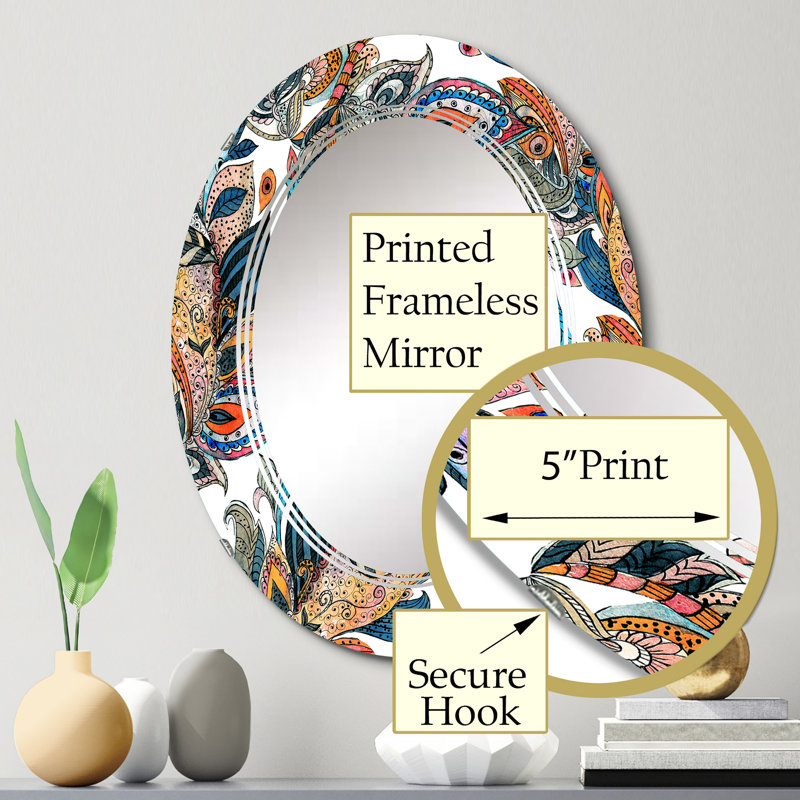 Boho Lucious Floras en orange et vert - miroir mural moderne ovale, 30 po x 20 po