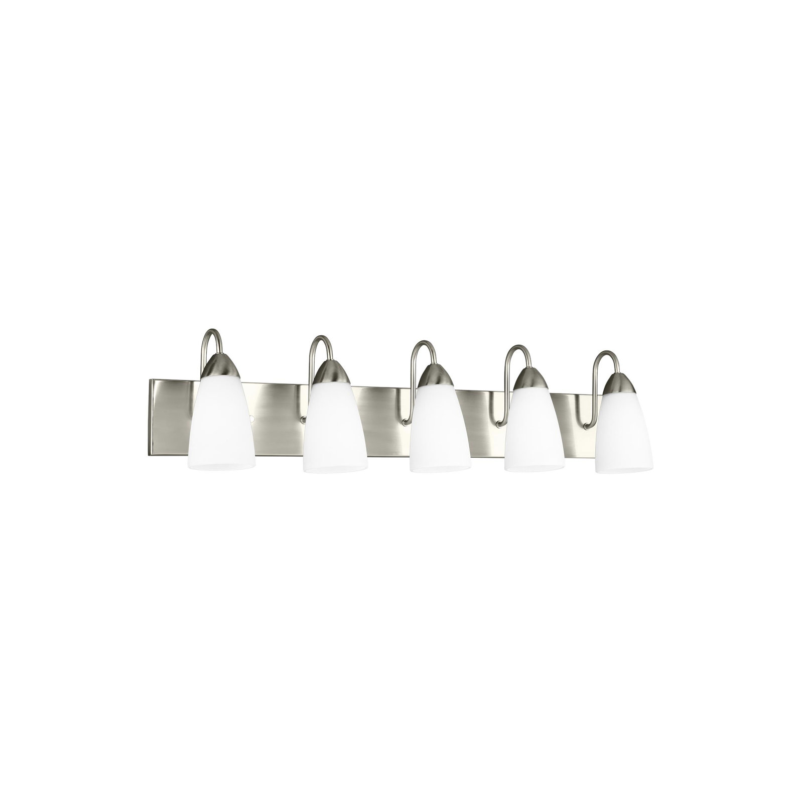 5 Light Frosted Dimmable Vanity Light, Brushed Nickel, Yes
