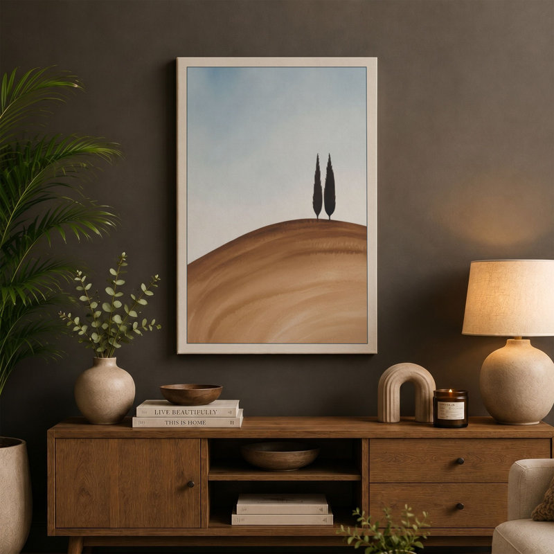 Trees on Ochre Hill Minimalist - Wrapped Canvas, Cream Border, 24x16 - 61.0 x 40.6 cm