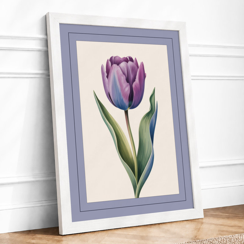 Purple Tulip Study Botanical - Framed Print, A4 - 29.7 x 21.0 cm, White