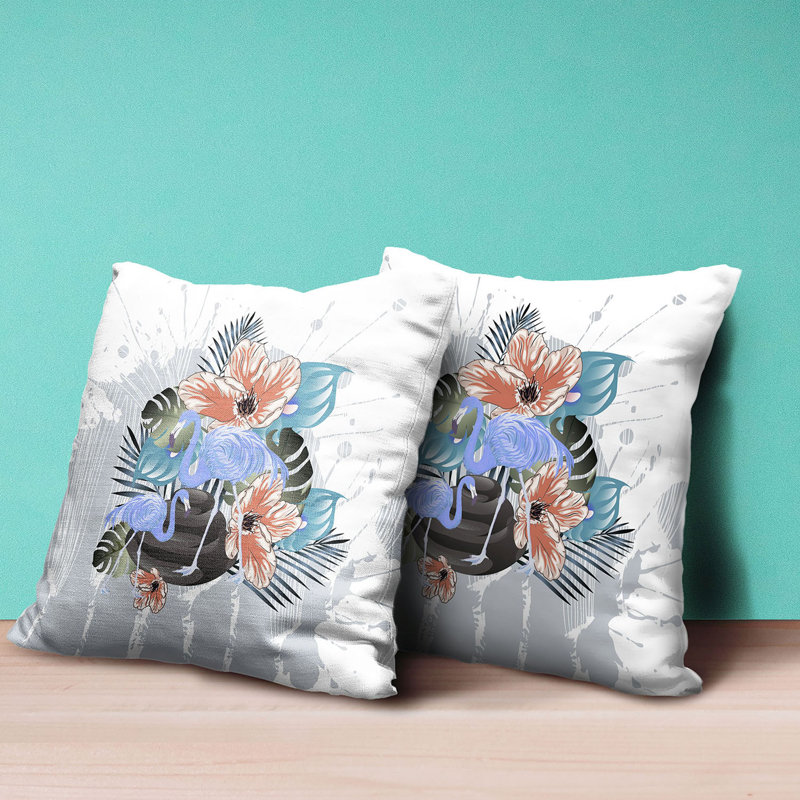 Flamingo and Flower 16" Square Polyester Outdoor Pillow