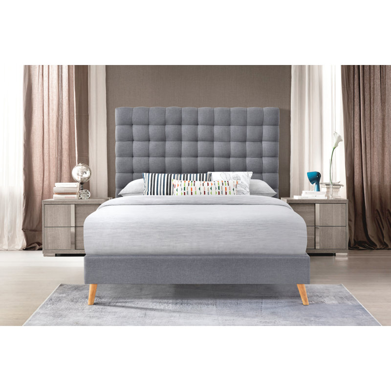 Akyria Tufted Upholstered Bed, King, Light Gray