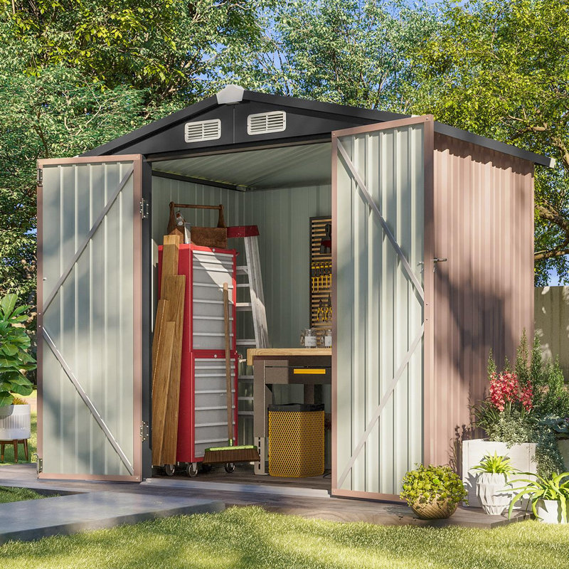 6.6 ft. W x 4 ft. D Galvanised Steel Garden Shed with Lockable Doors, Ventilation 