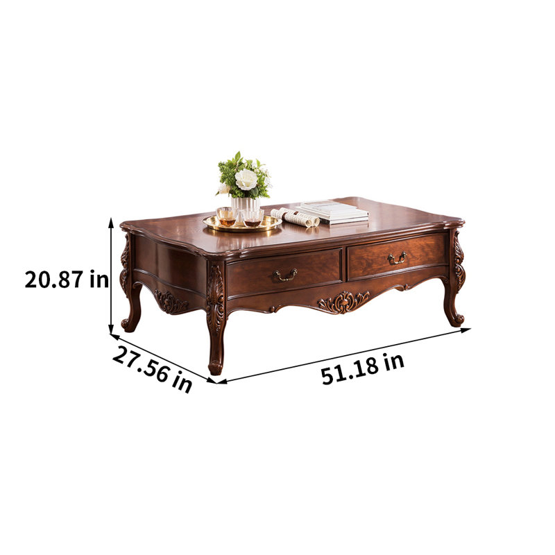 American solid wood carving coffee table, 20.87" H x 51.18" L x 27.56" W