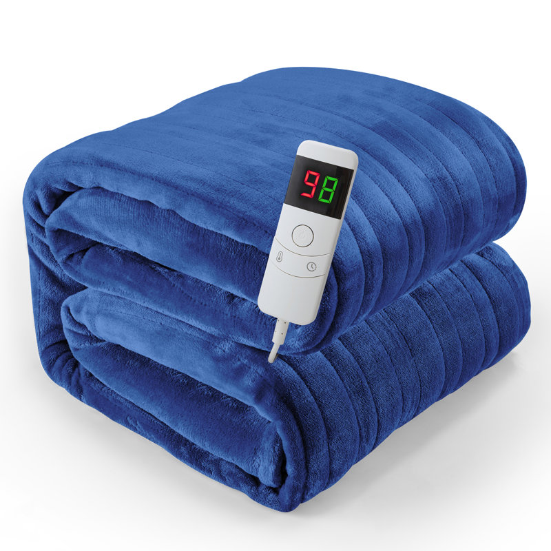 Ultra-Soft Flannel Electric Heated Throw Blanket with 10 Heat Settings & Extra-Long Cord, 50" W x 60" L, Blue