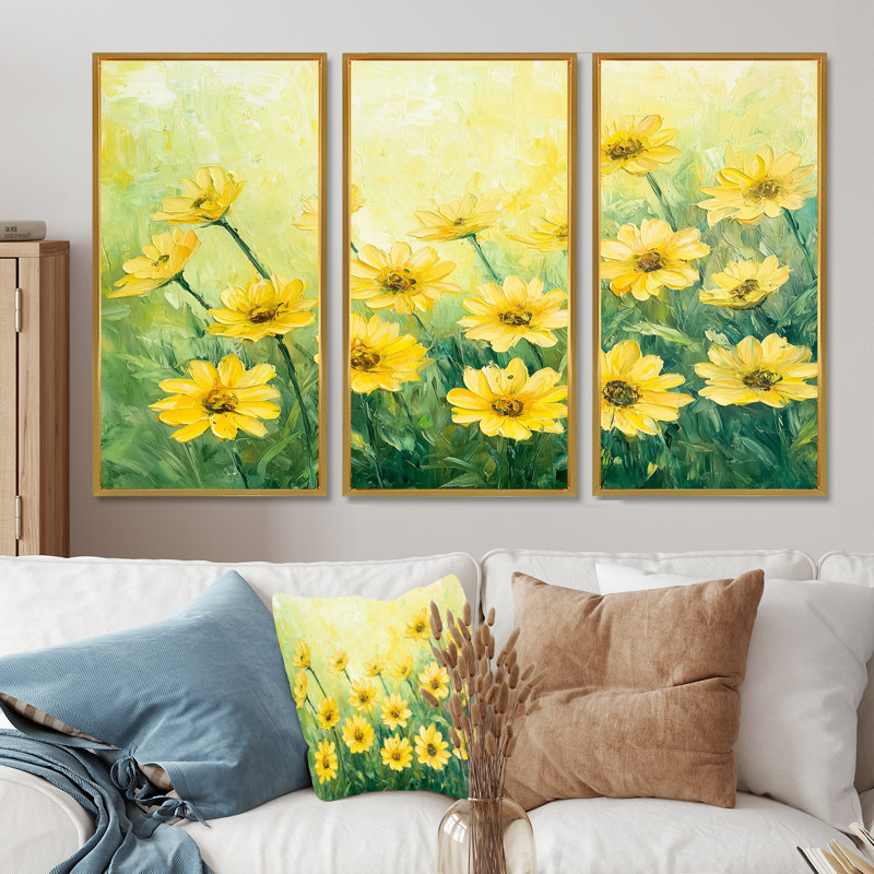 Ensemble de décoration murale Country Charm Sunrise Daisy Glow II - marguerites, H 32 po x l 48 po, Doré