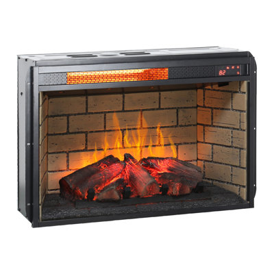 26 Inch Infrared Quartz Fireplace Insert - Woodlog Version With Brick, 1500w Heat Source, Adjustable Flame Options, Safe Heating Design Heating, 4 Brightness Settings, Measures