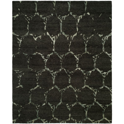 Levasy Hand Knotted Geometric Area Rug in Black