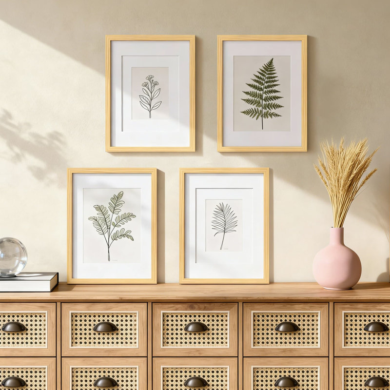 Ensemble de 4 cadres photo en bois naturel 11 x 14 avec plexiglas, affichage polyvalent pour photos 5 x 7 et 8 x 10 avec passe-partout ou 11 x 14 sans passe-partout, comprend un chevalet de table et des crochets muraux