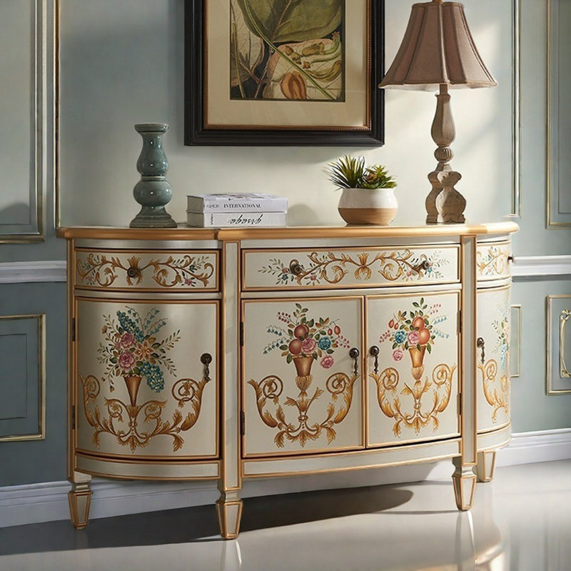 European-Style Hand-Painted Semicircular Sideboard