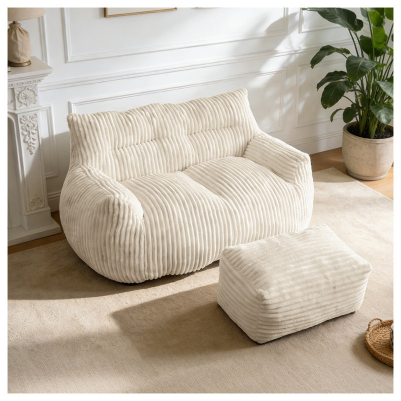 Fauteuil à billes surdimensionné 2 places avec repose-pieds pour le salon CloudLove, White