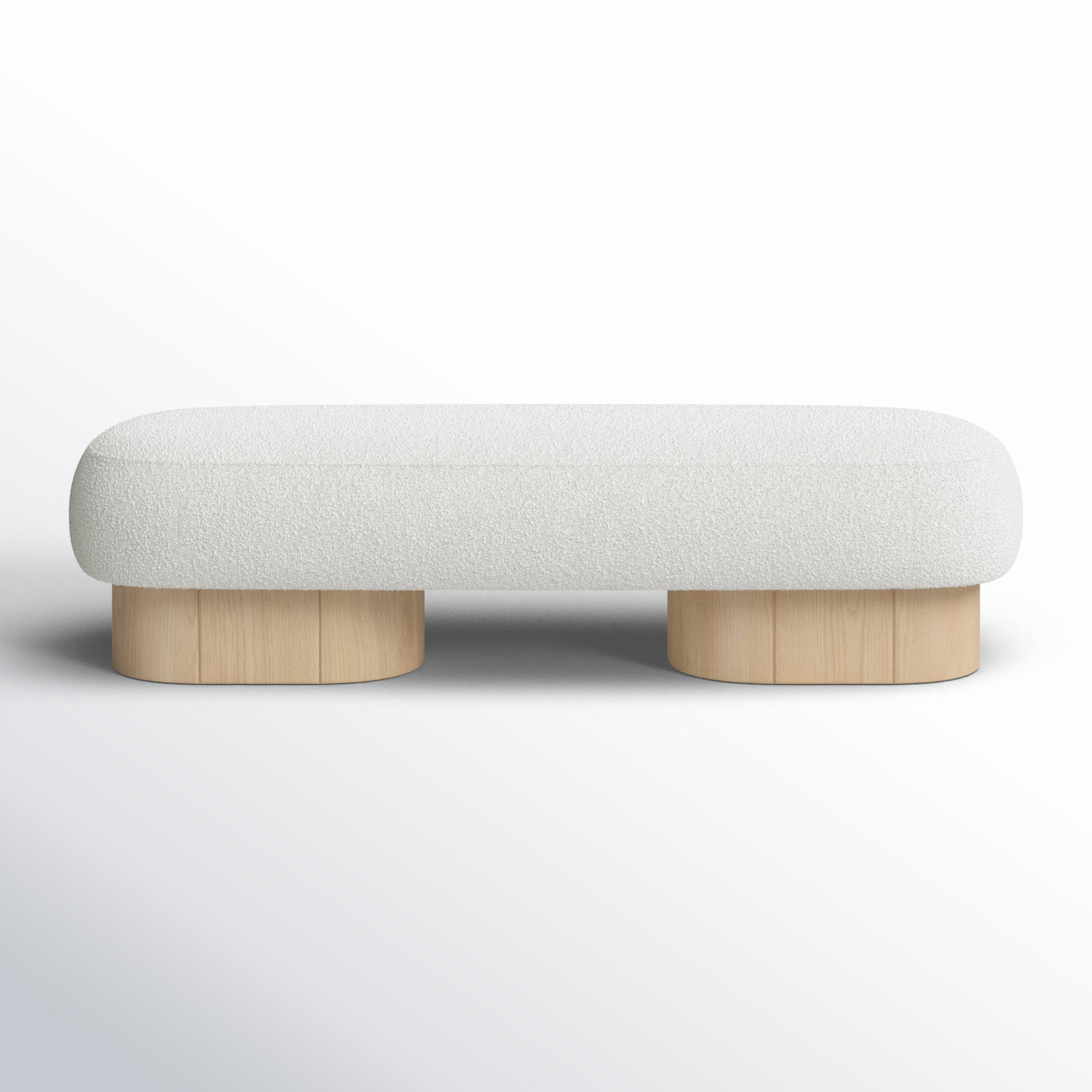 Denyer Boucle Fabric Upholstered Bench, Light Oak, Cream Boucle Fabric