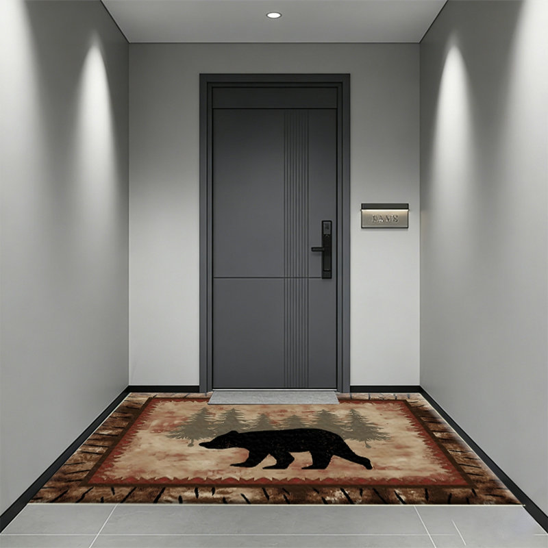 Cottage Country Carpet Bear Country Wildlife, Retro Bedroom Carpet, Thin Washable Cover Carpet Indoor Non Slip Decorative Floor Mat Suitable for Living Room, Dining Room, Laundry Room, Brown