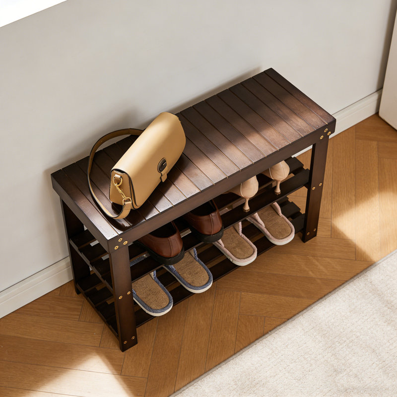 Bamboo Shoe Bench With 3-Tier Storage, Brown