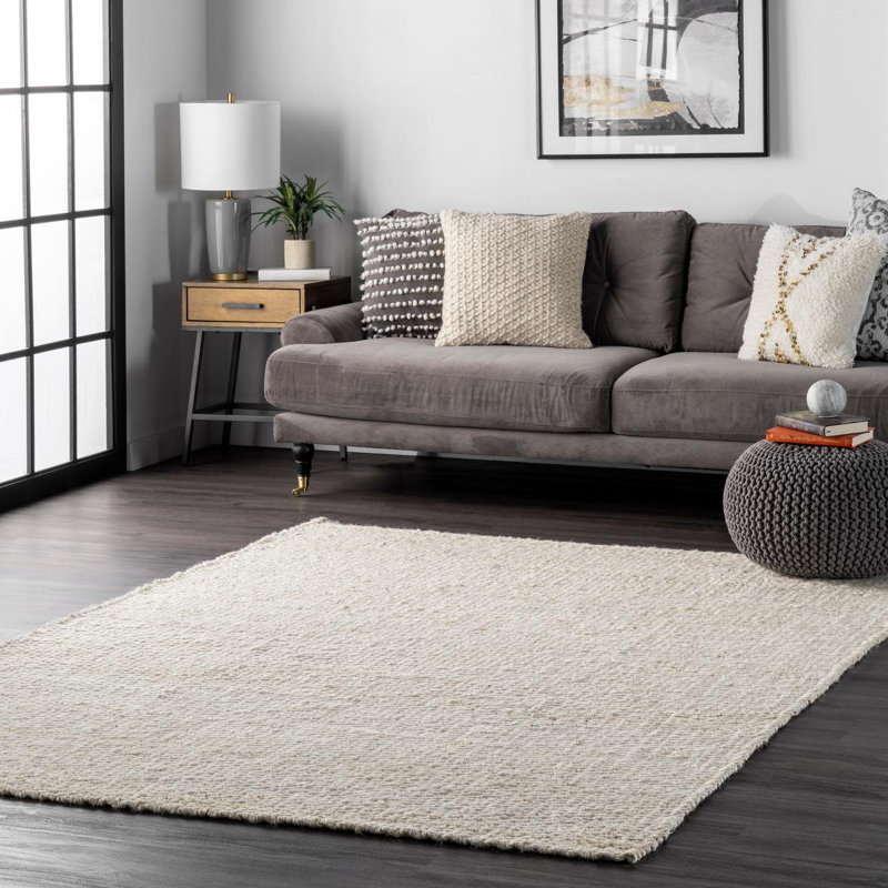 Moura Solid Colour Jute / Sisal Hand Woven Area Rug, Rectangle 122 x 183cm