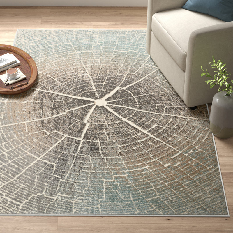 Tapis gris / ivoire / bleu sarcelle à motif abstrait Sampson, Rectangle 7 pi 10 po x 9 pi 10 po