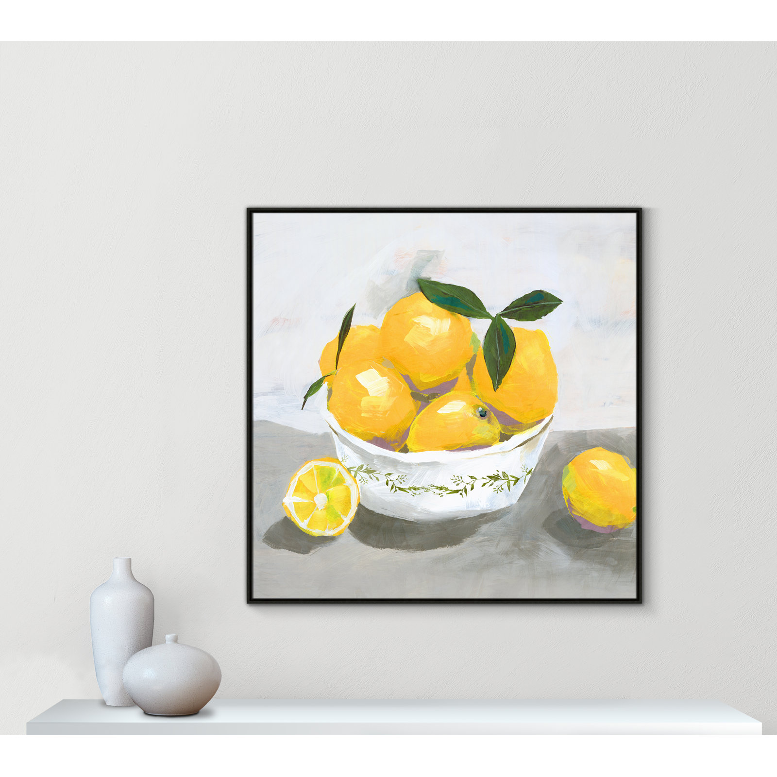 Hayons "Lemons" Painting by Isabelle Z, 46.5" H x 46.5" W x 2" D, Espresso Framed Canvas