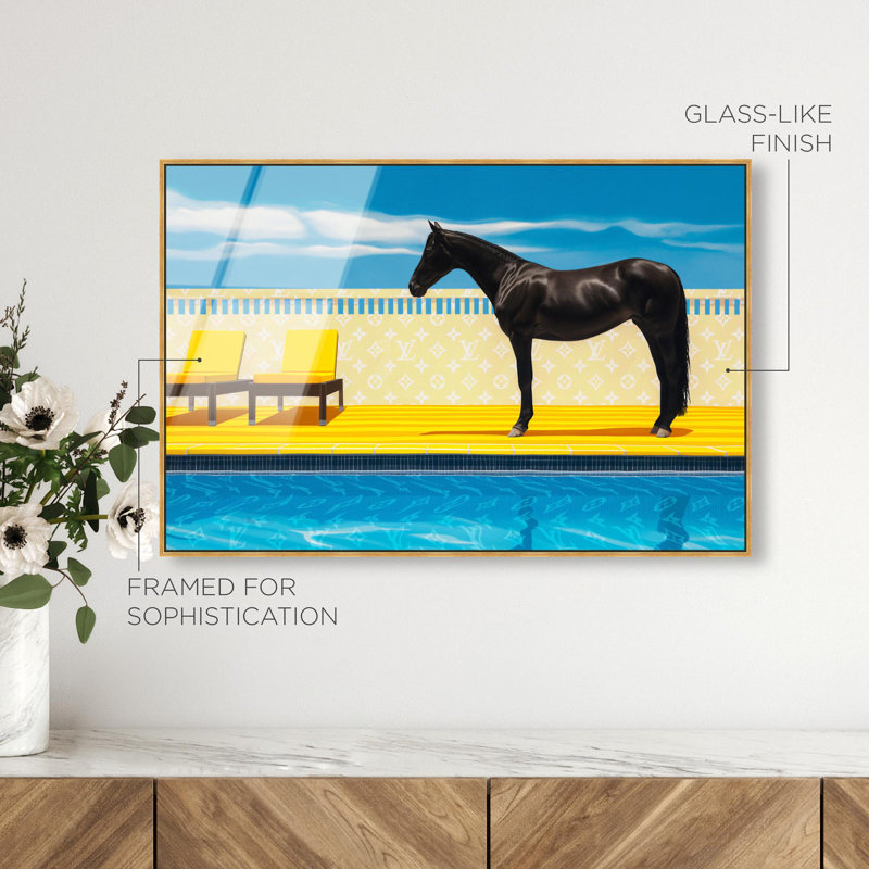 Oliver Gal Palm Springs Stallion Fashion - Framed Acrylic Glass Wall Art, 16" H x 24" W, Gold