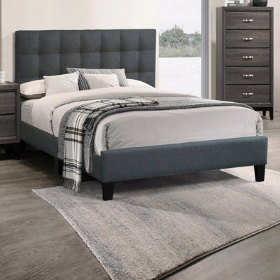 Platform Bed California King Size Modern Style 1Pc Bed In Charcoal Finish Polyfiber Fabric Upholstered Design Tufted With Headboard Frame For Bedroom Use