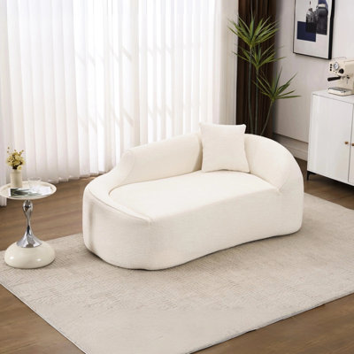 Méridienne courbée à compression, canapé-lit en chenille 3 en 1 avec assise profonde et coussin, blanc laiteux, idéale pour les petits espaces de vie Espaces multifonctionnels appropriés