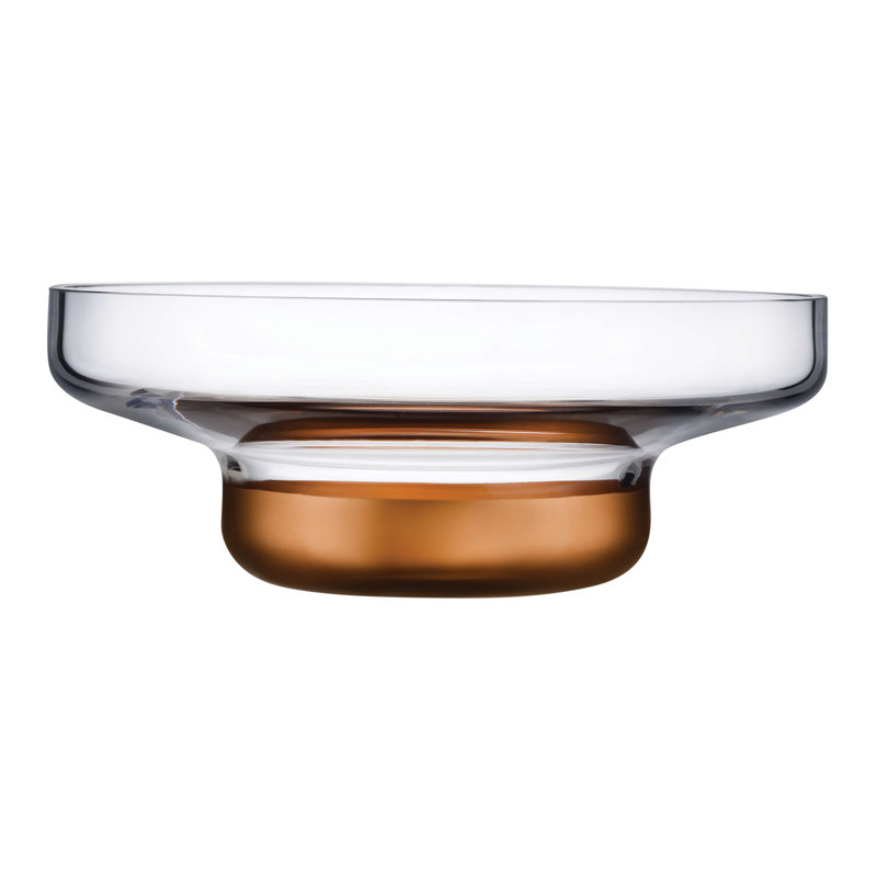 Wide Clear Glass Serving Bowl with Copper Base