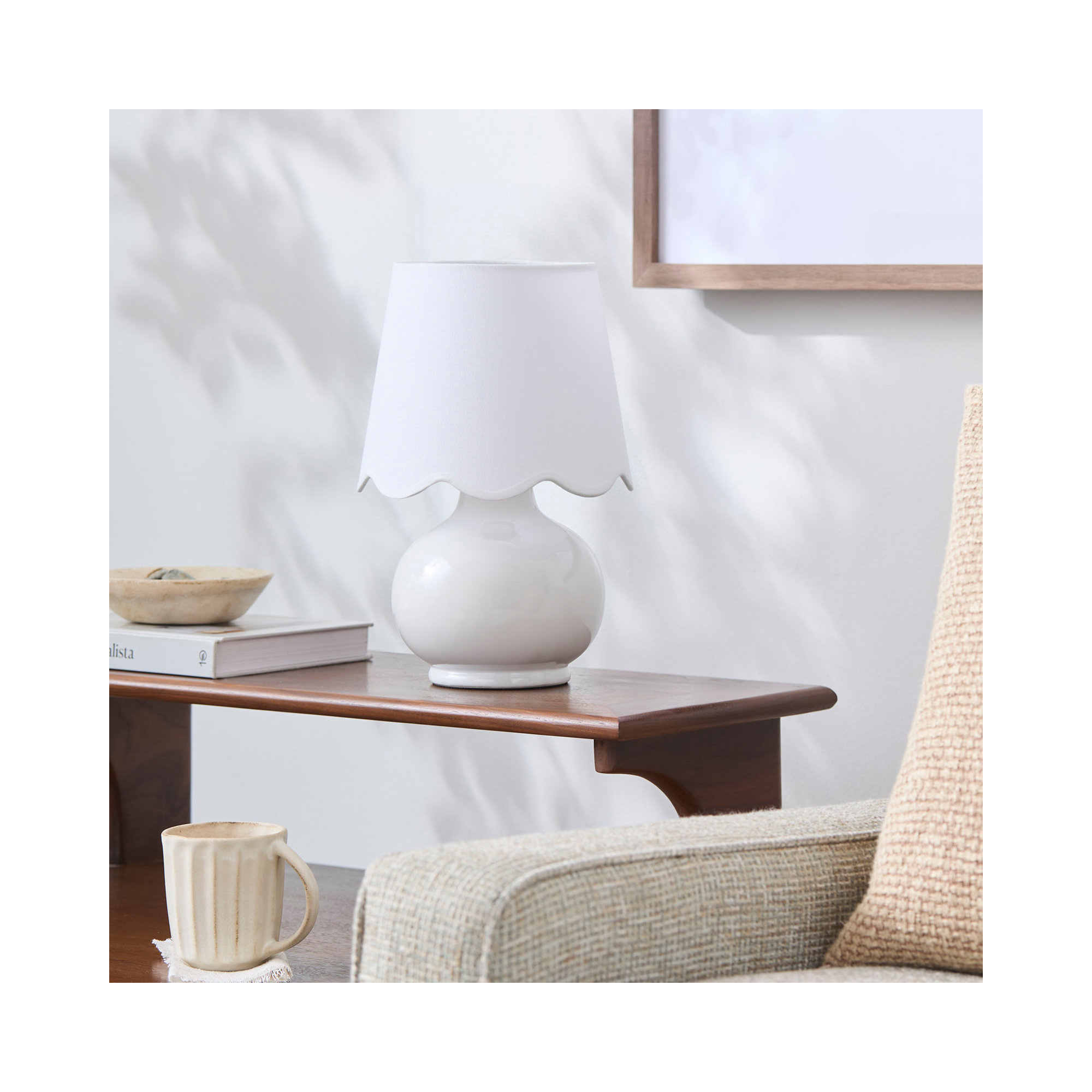 Momsen Scallop Shade Lamp, White, White Twill, 13"" H x 8"" W x 8"" D