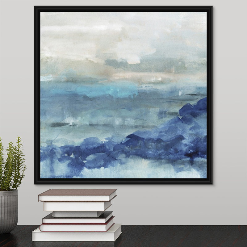 «Sea Swell I», peinture sur toile, H 37,7 po x l 37,7 po, Reproduction avec cadre flottant, Noir