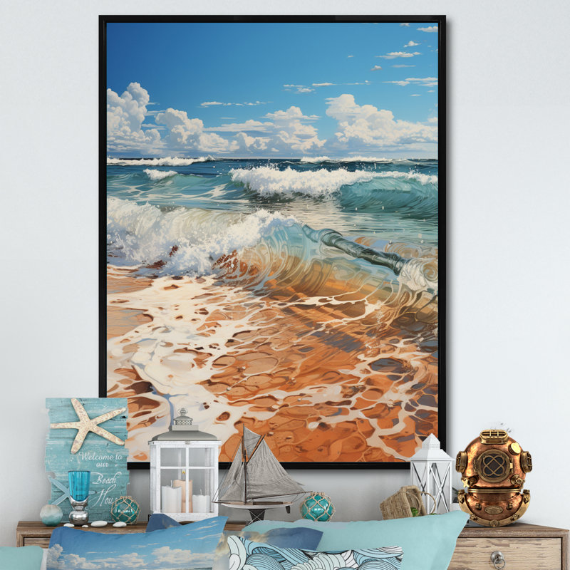«Beach Photo Sunlit Coastline X», reproduction sur toile, L 34 po x H 44 po, Cadre flottant noir