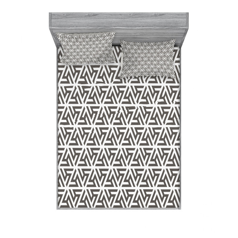 Microfiber Geometric Sheet Set, Queen Sheet Set with Fitted Sheet