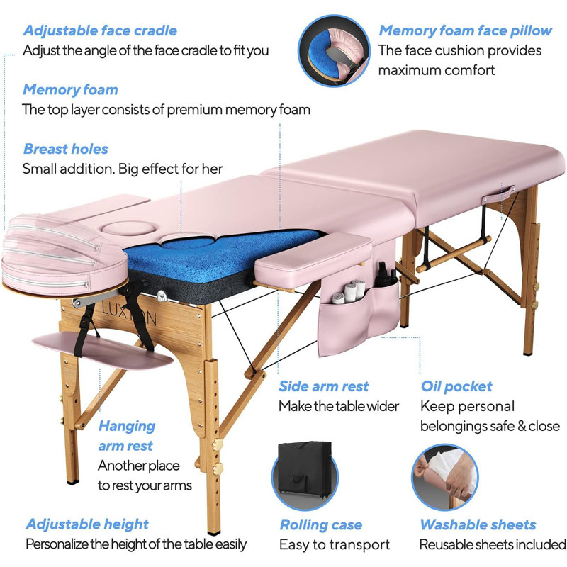 Table de massage en mousse à mémoire de forme Luxton Home