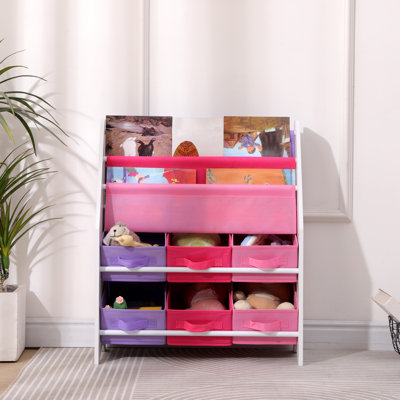 Lovely Multi-Use Multi-Tier Wood Book Display Rack with Canvas Holder  Shelves