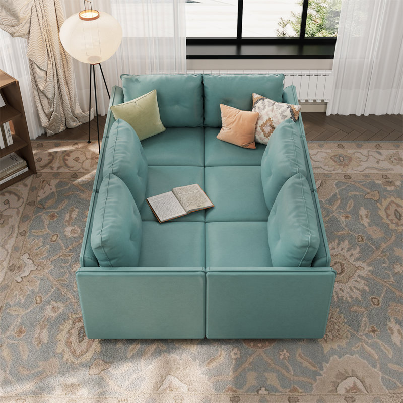 Canapé modulaire modulaire 2 pièces Zendajas, Mélange de polyester vert sarcelle