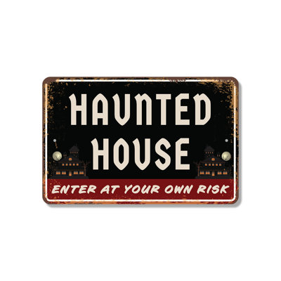 Haunted House Street 10 Inch x 14 Inch Plastic Sign