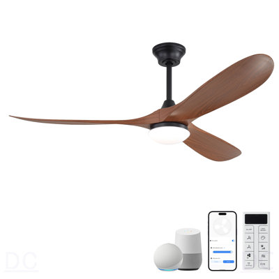 Ventilateur de plafond intelligent de 60 pouces avec lumière DEL à intensité variable avec mémoire, moteur à courant continu réversible silencieux, minuterie (1H / 4H / 8H)