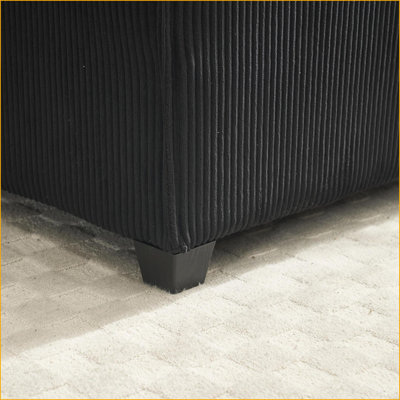 Canapé modulaire en forme de U à 6 places avec méridienne réversible, salon en velours côtelé noir | Noir | Velours côtelé