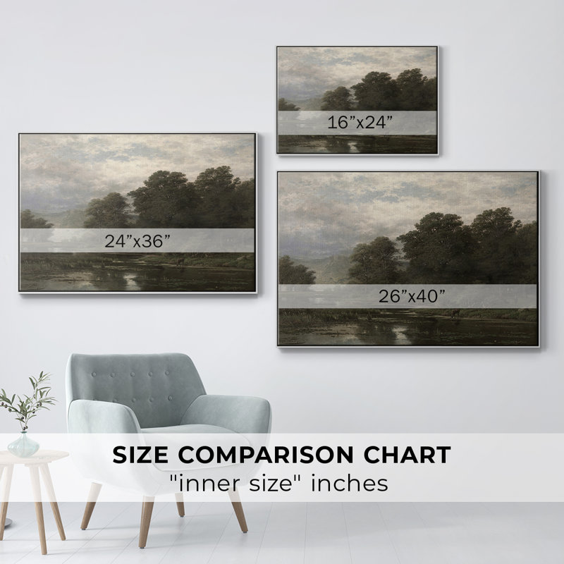 Paysage rétro - Toile tendue avec châssis encadré, H 27 po x l 41 po, Blanc