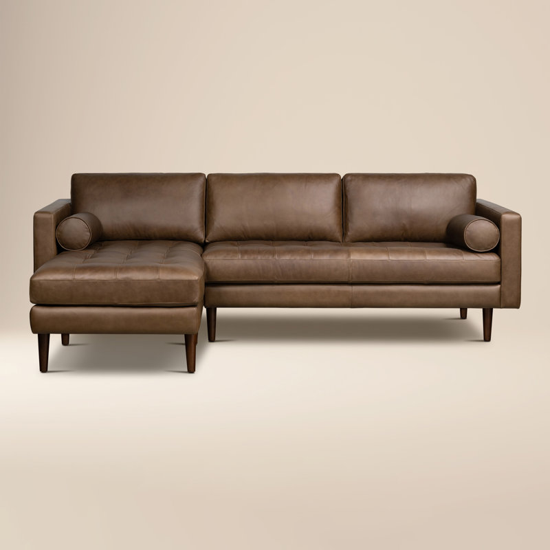 Napa Full-Grain Genuine Italian Leather Sectional, Left Hand Facing, Cocoa Brown Genuine Leather