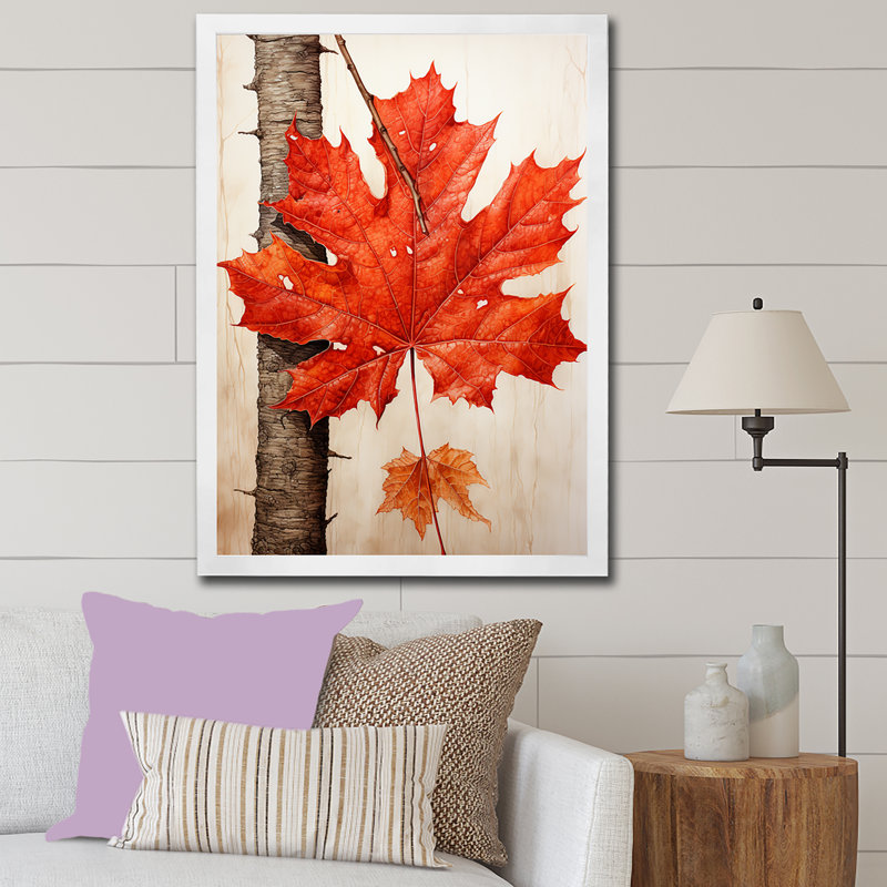 «Maples Mark Autumn Red II» sur toile, H 32 po x l 16 po x P 1 po, Cadre photo blanc