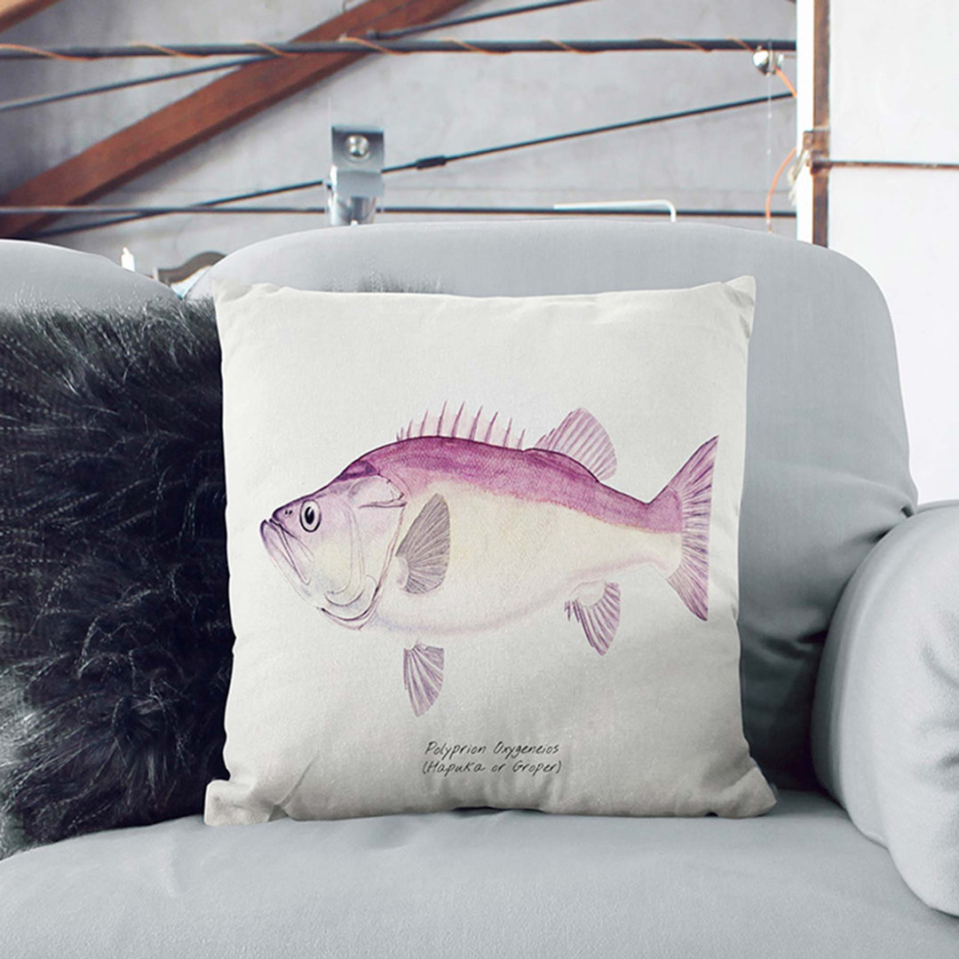 Illustration of a Groper Fish by F.E. Clarke Cushion with Filling