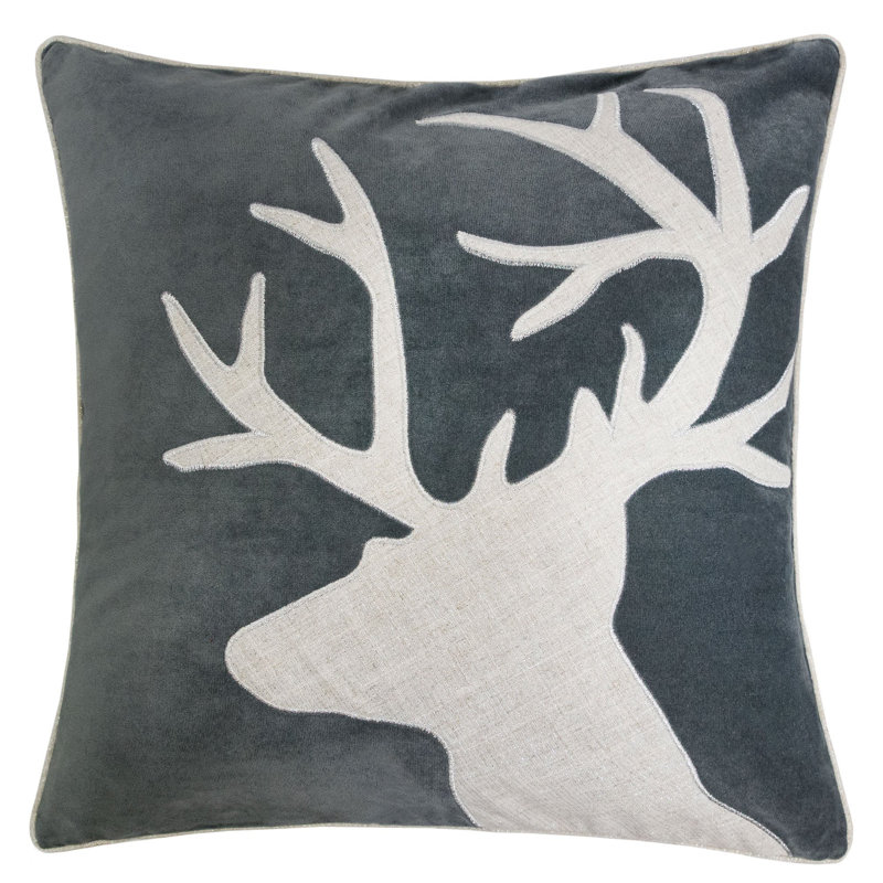 Coussin décoratif en velours Holiday Reindeer 20 x 20 - gris et blanc avec insert